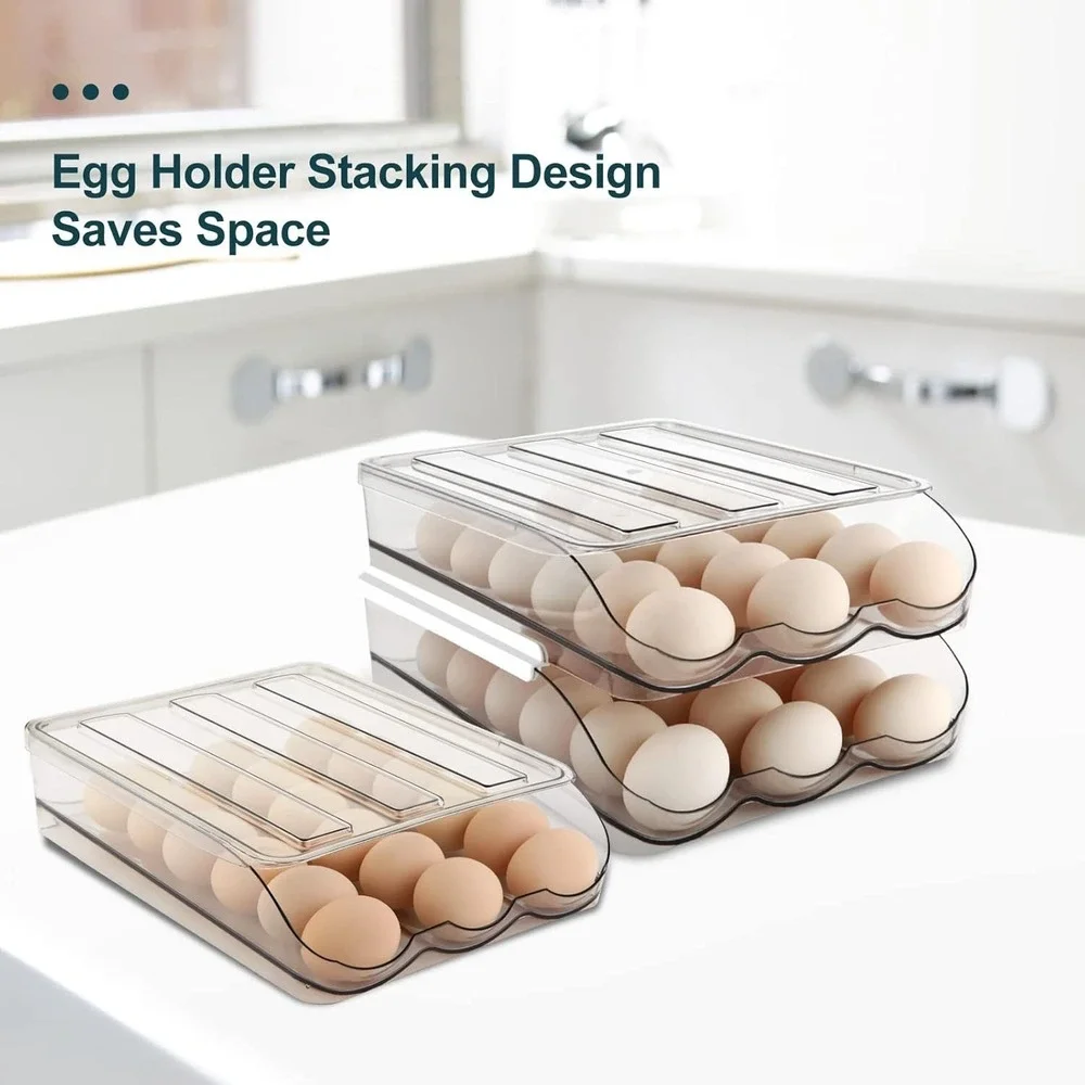 Egg Holder for Fridge, Automatically Rolling Egg Storage Container 2 Rack